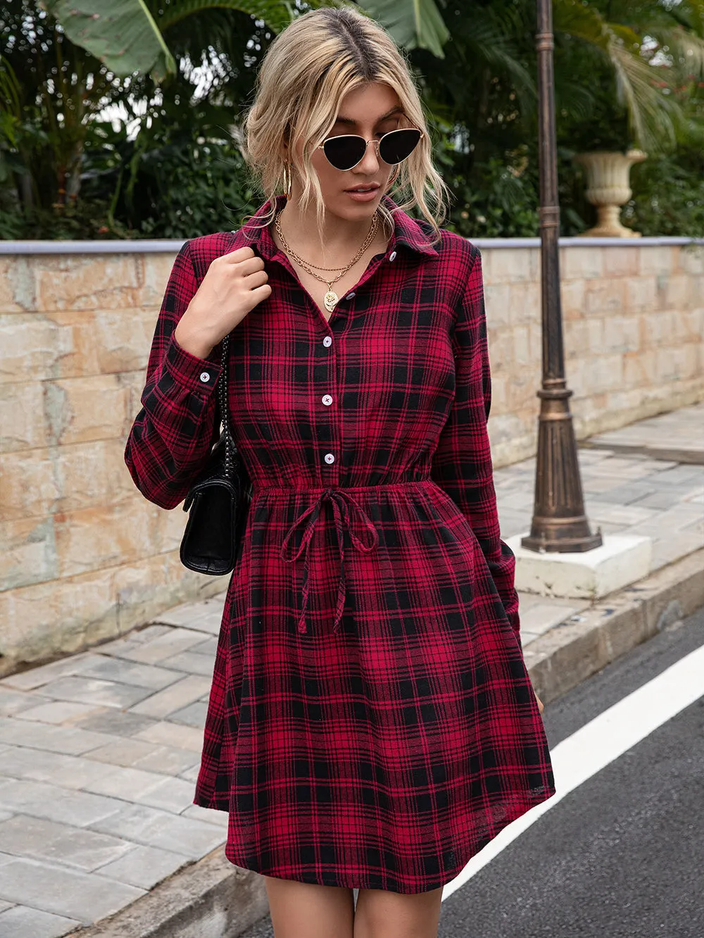 Plaid Print Tied Collar Romper