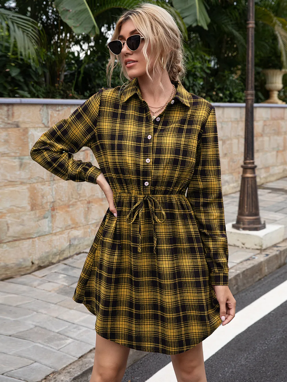 Plaid Print Tied Collar Romper