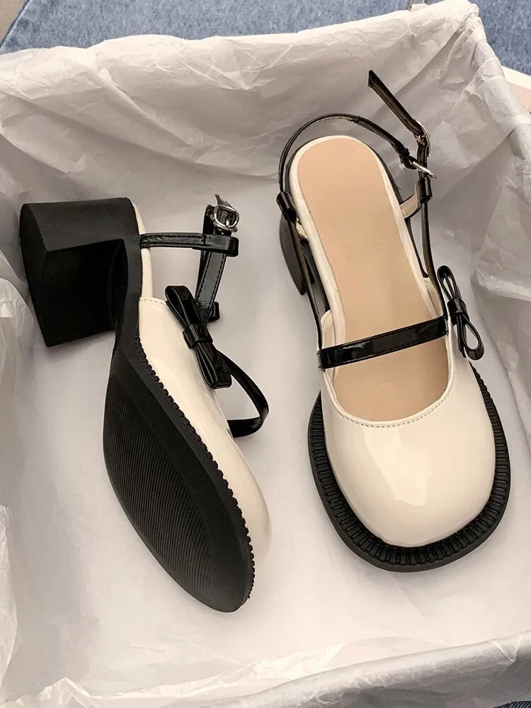 Purpdrank - Mary Janes Platform Shoes Buckle Bow Round Toe Sweet Shoes Lolita Hollow Fairy Elegant Sandals Shoes Woman Casual Summer