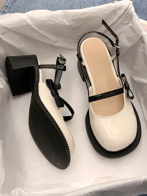Purpdrank - Mary Janes Platform Shoes Buckle Bow Round Toe Sweet Shoes Lolita Hollow Fairy Elegant Sandals Shoes Woman Casual Summer
