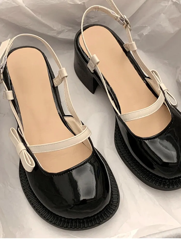 Purpdrank - Mary Janes Platform Shoes Buckle Bow Round Toe Sweet Shoes Lolita Hollow Fairy Elegant Sandals Shoes Woman Casual Summer
