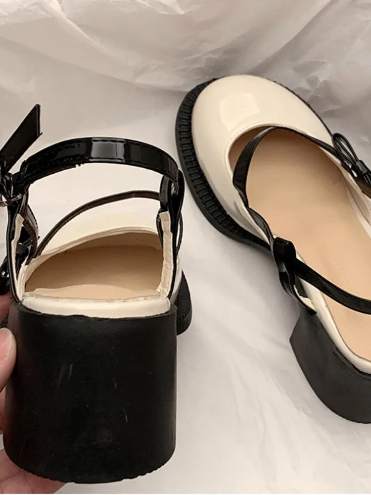 Purpdrank - Mary Janes Platform Shoes Buckle Bow Round Toe Sweet Shoes Lolita Hollow Fairy Elegant Sandals Shoes Woman Casual Summer