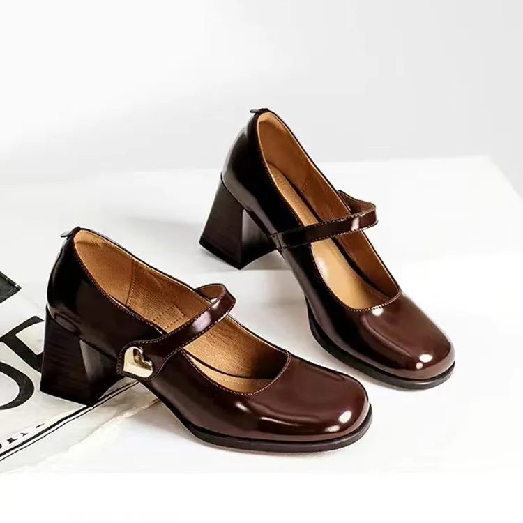 Purpdrank - Women Buckle Decor Chunky Heeled Mary Janes