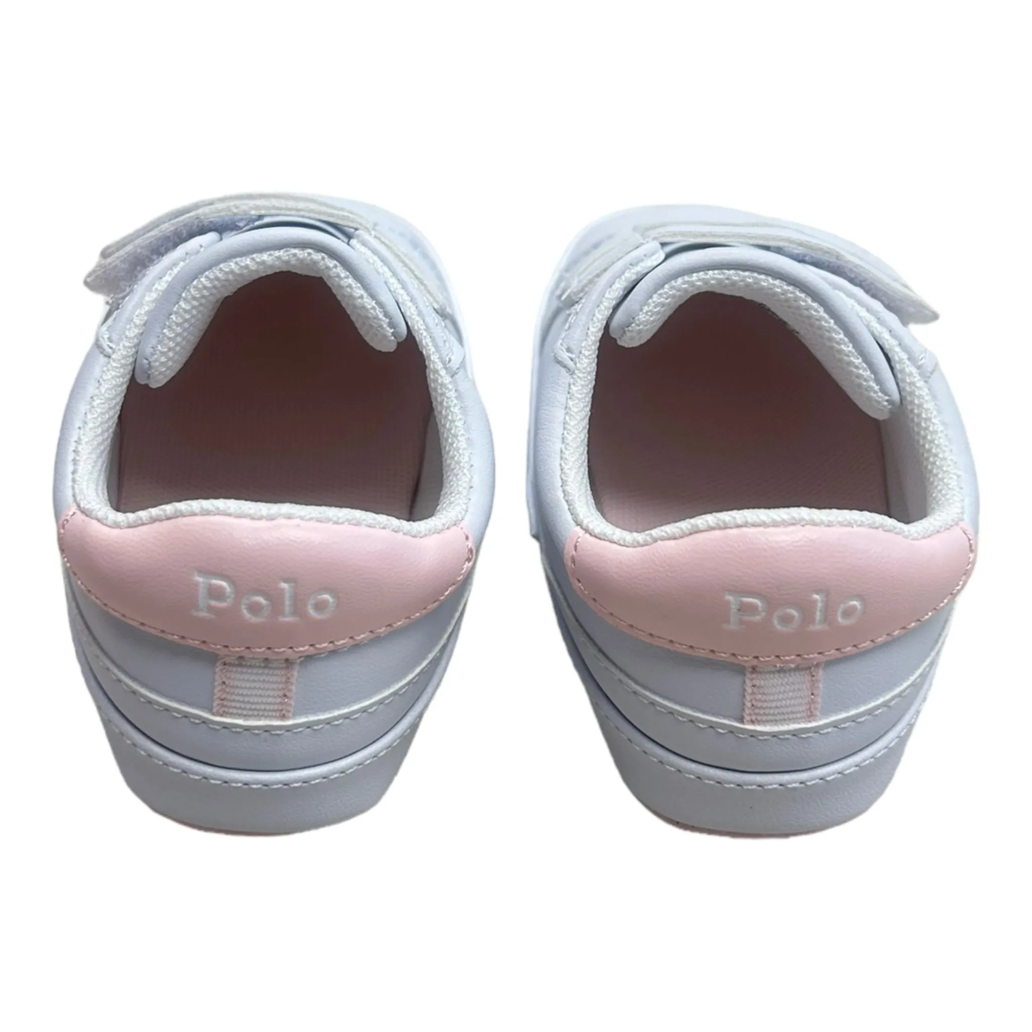 Ralph Lauren - White faux leather baby shoes, pink trim, trainer style, velcro