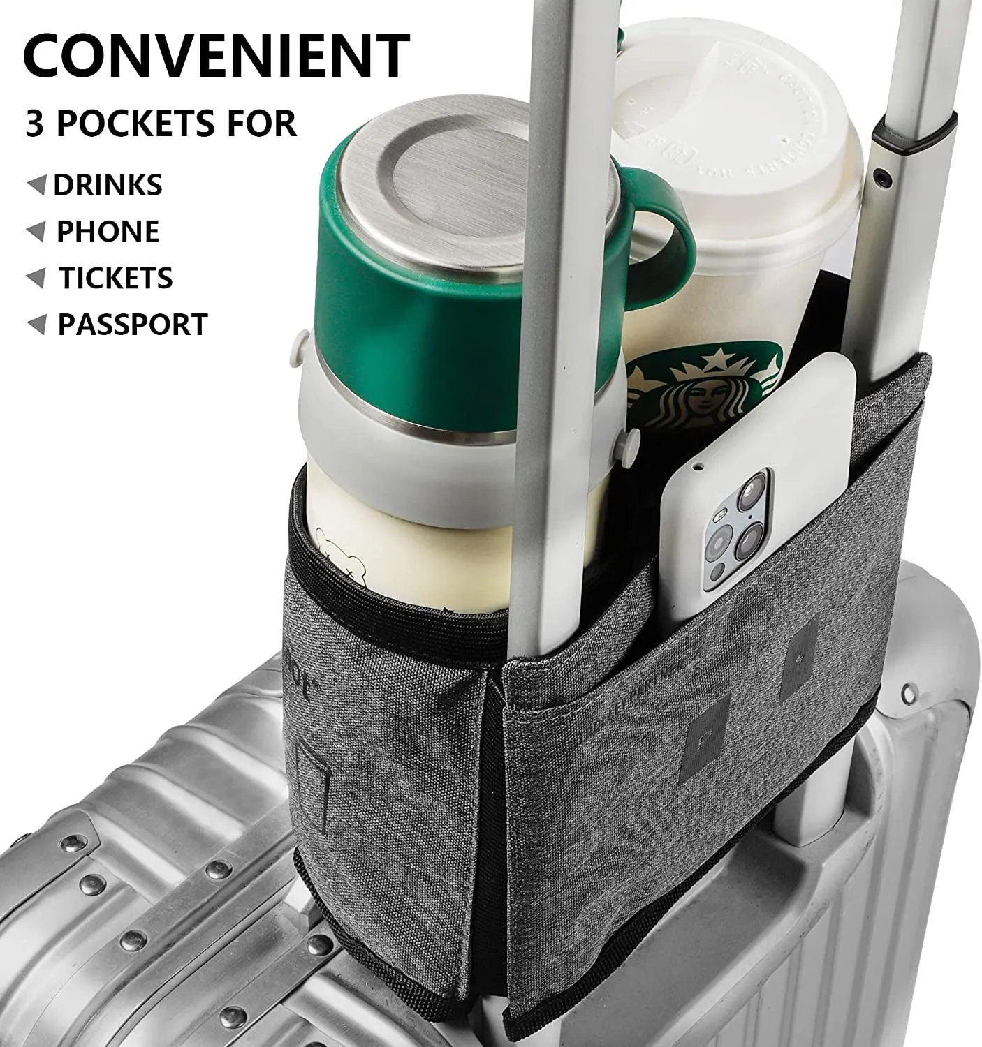 Riemot Luggage Travel Cup Holder Free Hand Drink Carrier - Hold Two Coffee Mugs - Fits Roll on Suitcase Handles - Gifts for Flight Attendants Travelers Accessories