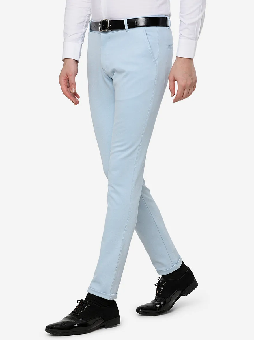 Sky Blue Solid Slim Fit Club Wear Trouser | JB Studio