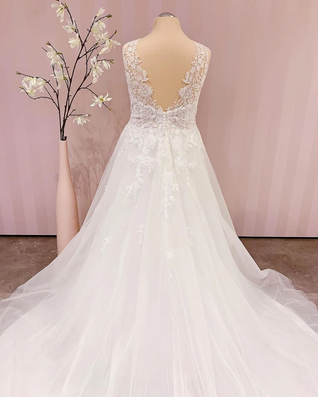 Sleeveless V-Neck A-Line Backless Wedding Dress with Lace Appliques