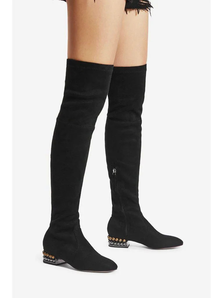 Square Toe Side Zipper Thigh High Boots