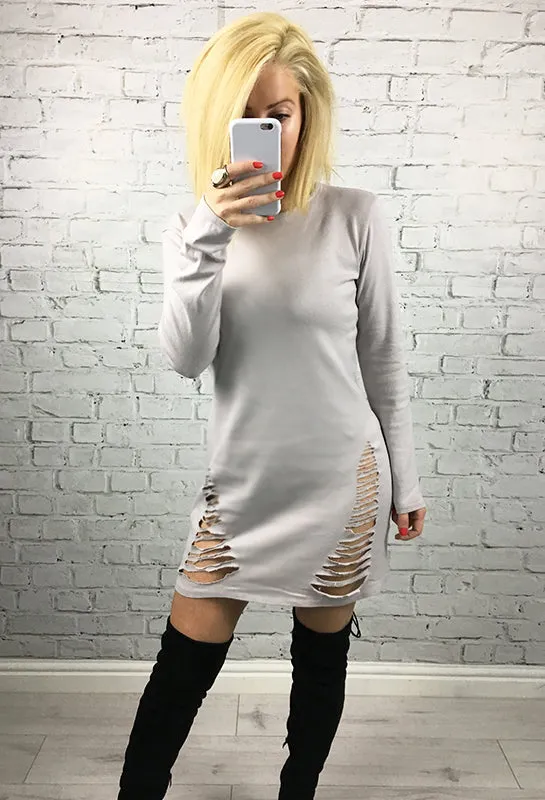 Stone Slashed Thigh Brooke Jumper Dress