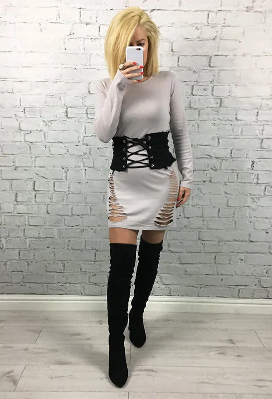 Stone Slashed Thigh Brooke Jumper Dress