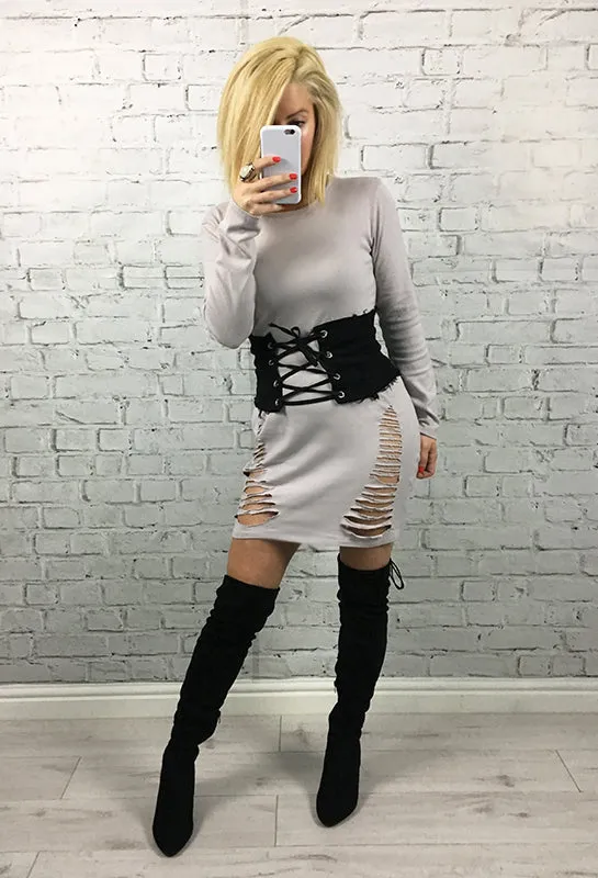 Stone Slashed Thigh Brooke Jumper Dress