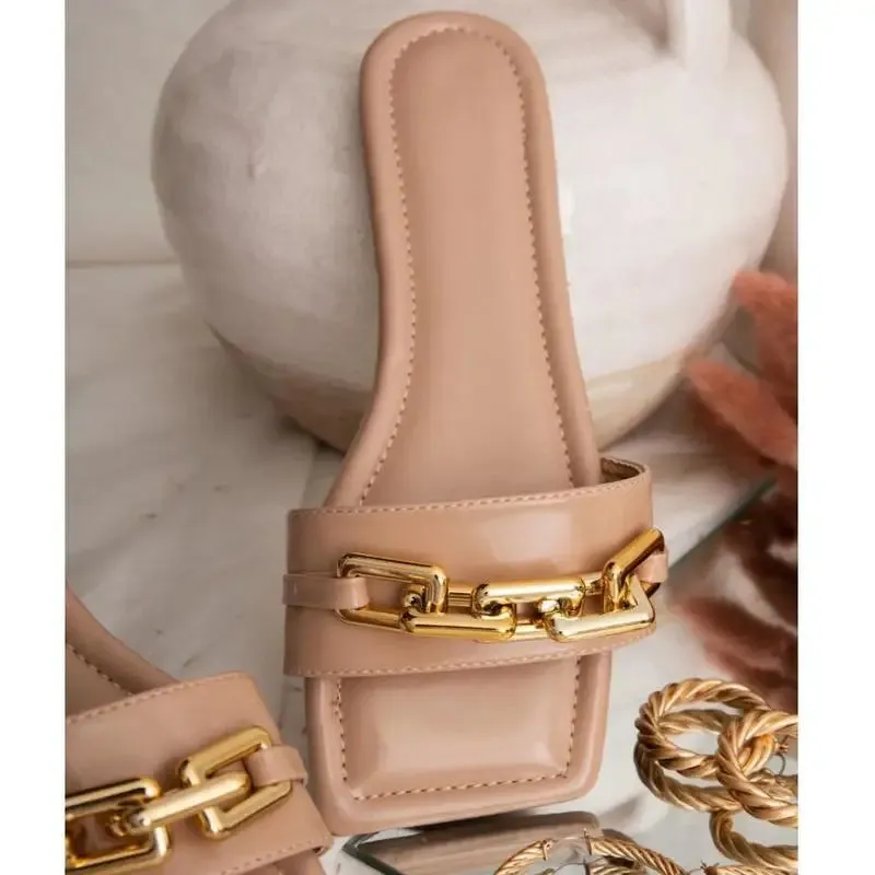Summer Fashion Women's Slippers Solid Color Chain Ladies Outdoor Slides Flat Breathable Beach Shoes Woman Plus Size Flip Flops