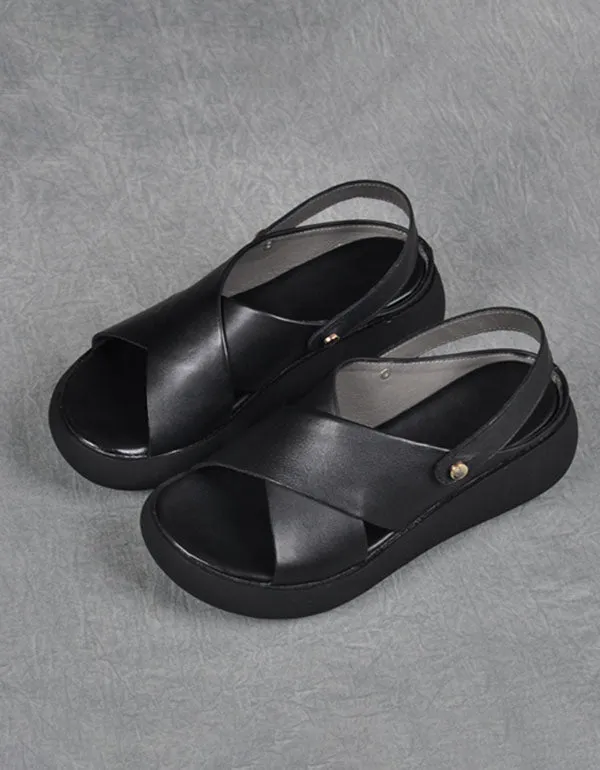 Summer Retro Leather Platform Beach Sandals