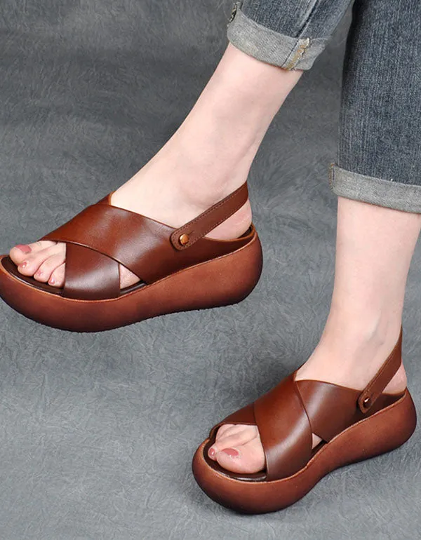 Summer Retro Leather Platform Beach Sandals