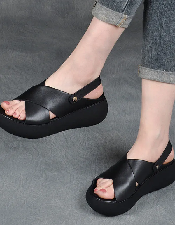 Summer Retro Leather Platform Beach Sandals
