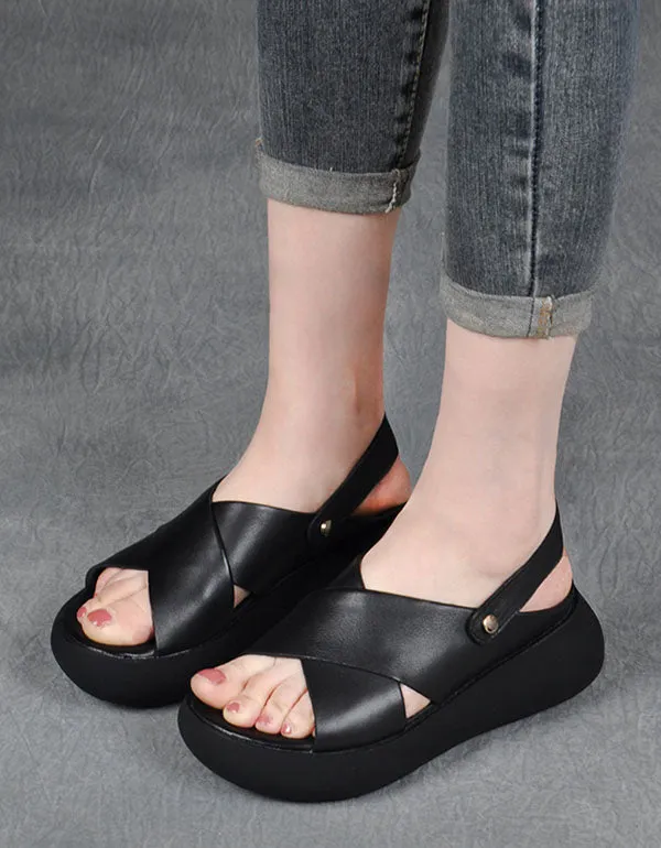 Summer Retro Leather Platform Beach Sandals