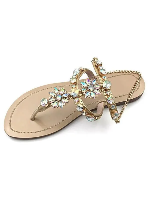 Summer Rhinestone Flat Heel Sandals Shoes