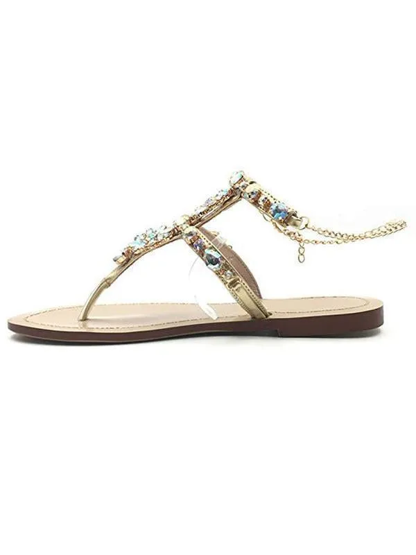 Summer Rhinestone Flat Heel Sandals Shoes