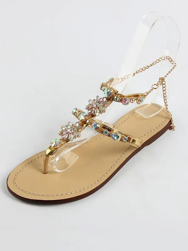 Summer Rhinestone Flat Heel Sandals Shoes