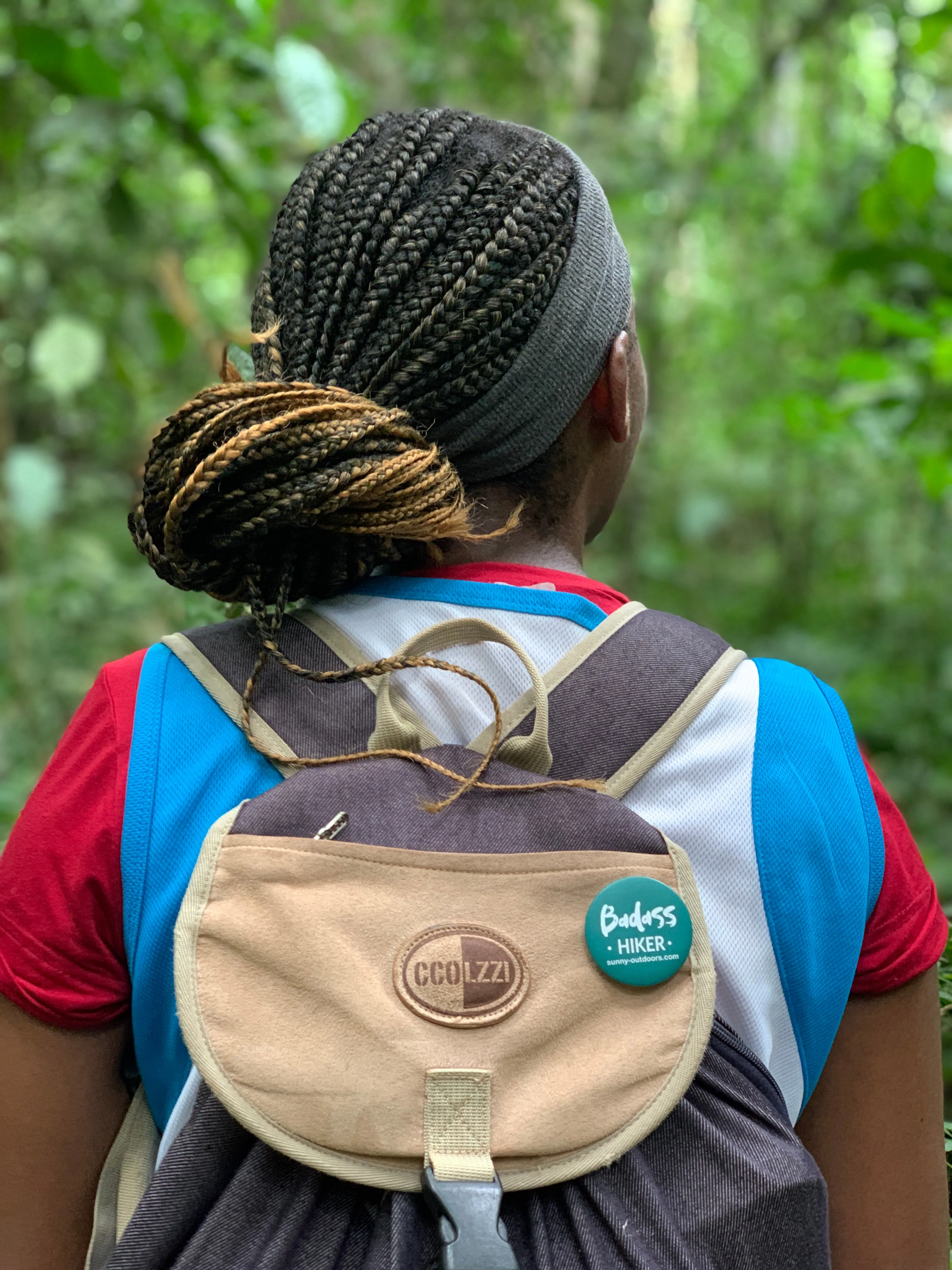 Sunny Outdoors hiker button badge