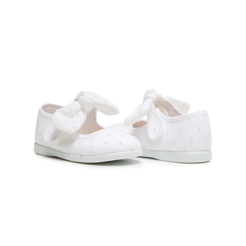 Swiss-dot Bow Mary Janes in White by childrenchic