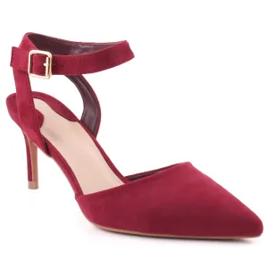 Women "NONA" Pointed Toe Ankle Strap Suede Slip On Heel Sandals