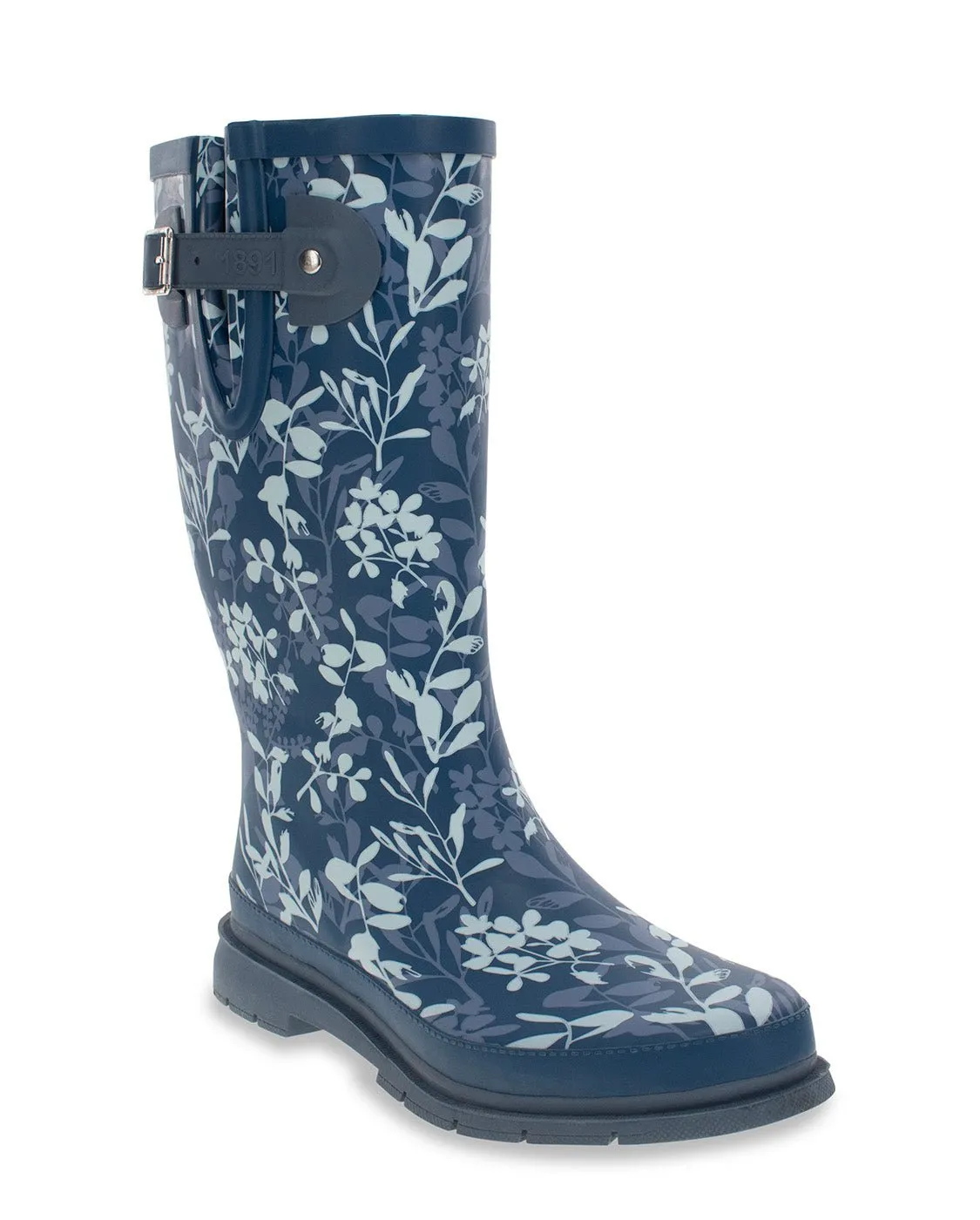 Women's Leafy Branches Tall Rain Boot - Navy