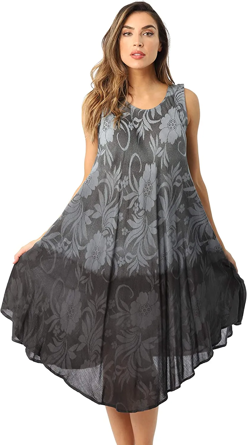 Women's Ombre Tie Dye Summer Dress with Floral Painted Design