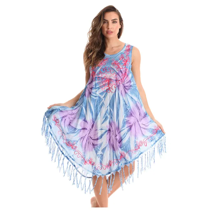 Women's Ombre Tie Dye Summer Dress with Floral Painted Design