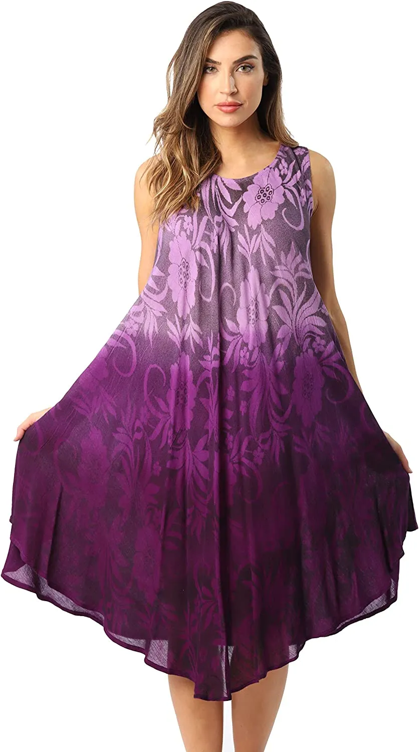 Women's Ombre Tie Dye Summer Dress with Floral Painted Design