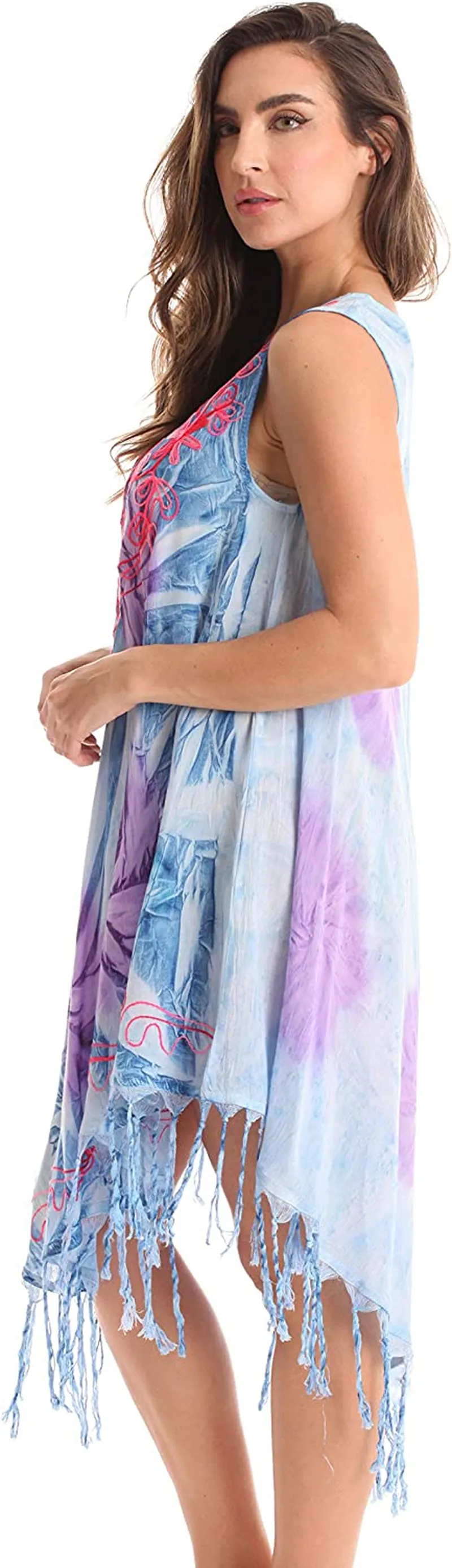 Women's Ombre Tie Dye Summer Dress with Floral Painted Design