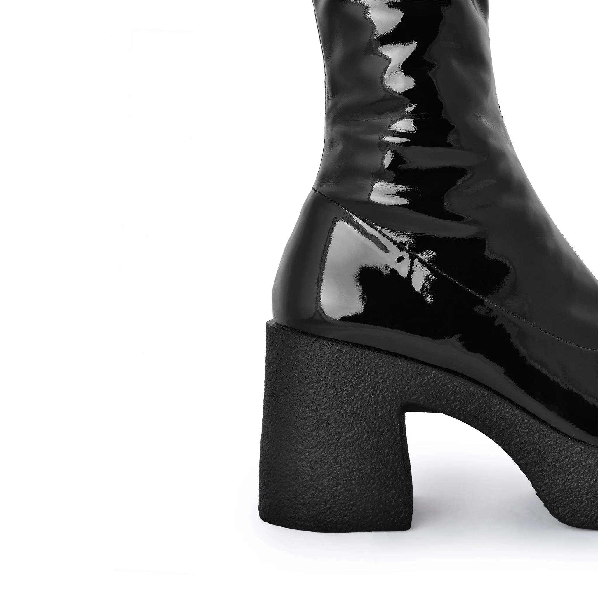 Yoshi Black Thigh-High Stretch Patent Boots